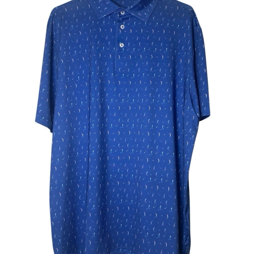Vivid Golf Blue Polo Shirt XL Made in Korea Golfers Print Stretch Performance